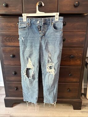 High-Rise Straight Ankle Distressed Women's Jeans in Light Blue